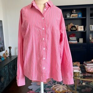 T X S salmon/pink & white striped blouse size S